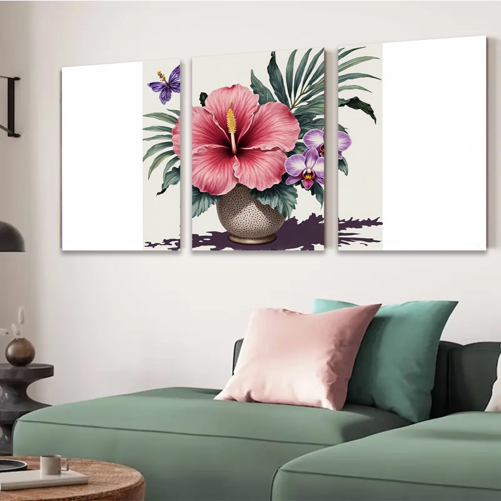 2D flat 1pc Tropical hibiscus floral botanical wall art print living room bedroom decor farmhouse style gallery wrapped canvas prints