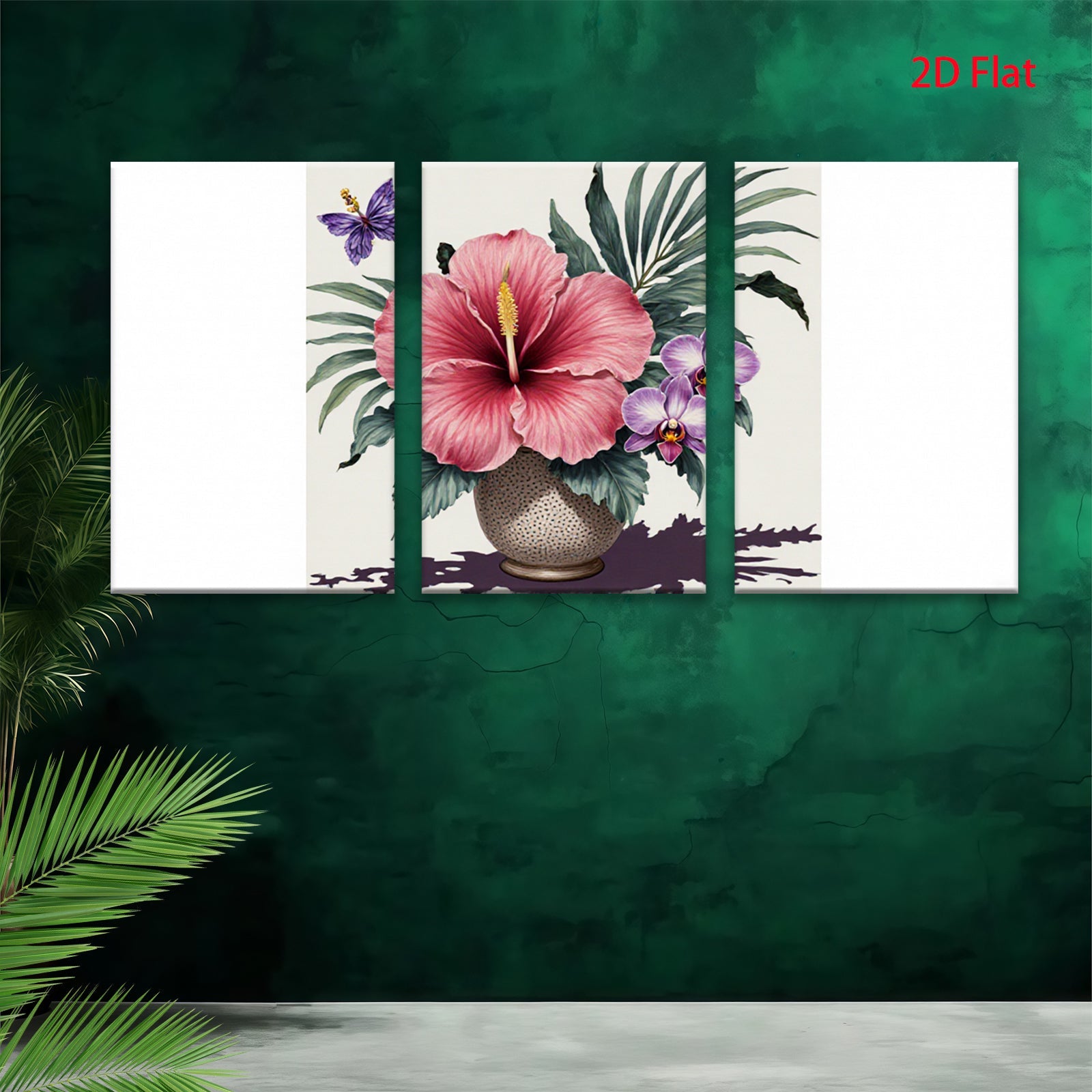 2D flat 1pc Tropical hibiscus floral botanical wall art print living room bedroom decor farmhouse style gallery wrapped canvas prints