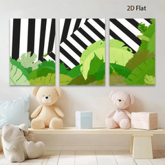 2D flat 1pc Tropical leaves meet bold stripes modern wall art for living room bedroom gallery wrapped canvas prints farmhouse decor botanical style