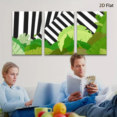 2D flat 1pc Tropical leaves meet bold stripes modern wall art for living room bedroom gallery wrapped canvas prints farmhouse decor botanical style