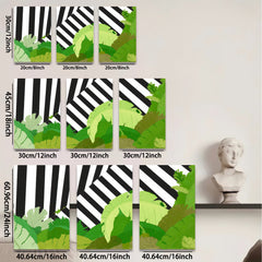 2D flat 1pc Tropical leaves meet bold stripes modern wall art for living room bedroom gallery wrapped canvas prints farmhouse decor botanical style