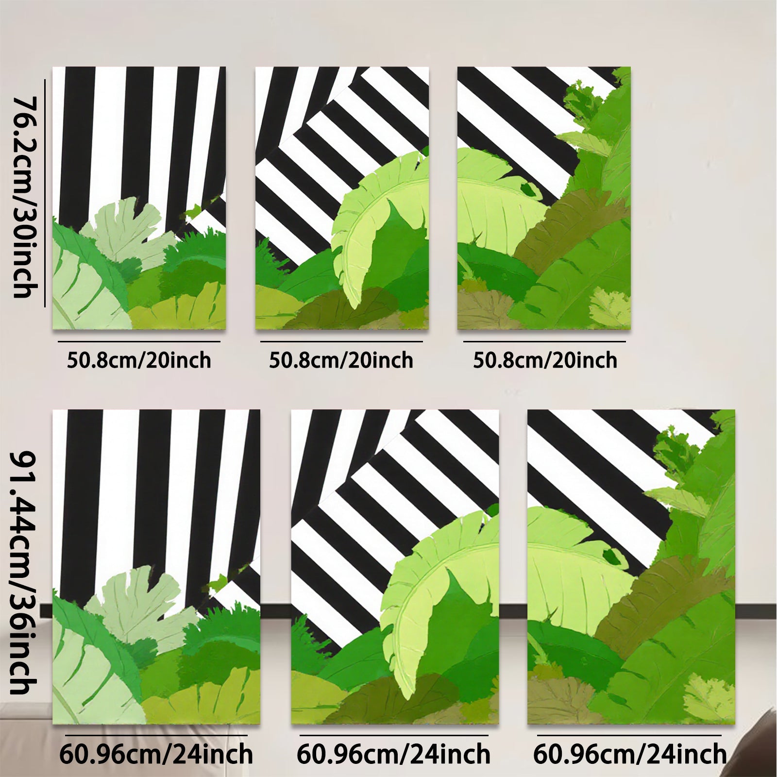 2D flat 1pc Tropical leaves meet bold stripes modern wall art for living room bedroom gallery wrapped canvas prints farmhouse decor botanical style