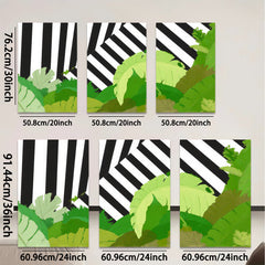 2D flat 1pc Tropical leaves meet bold stripes modern wall art for living room bedroom gallery wrapped canvas prints farmhouse decor botanical style