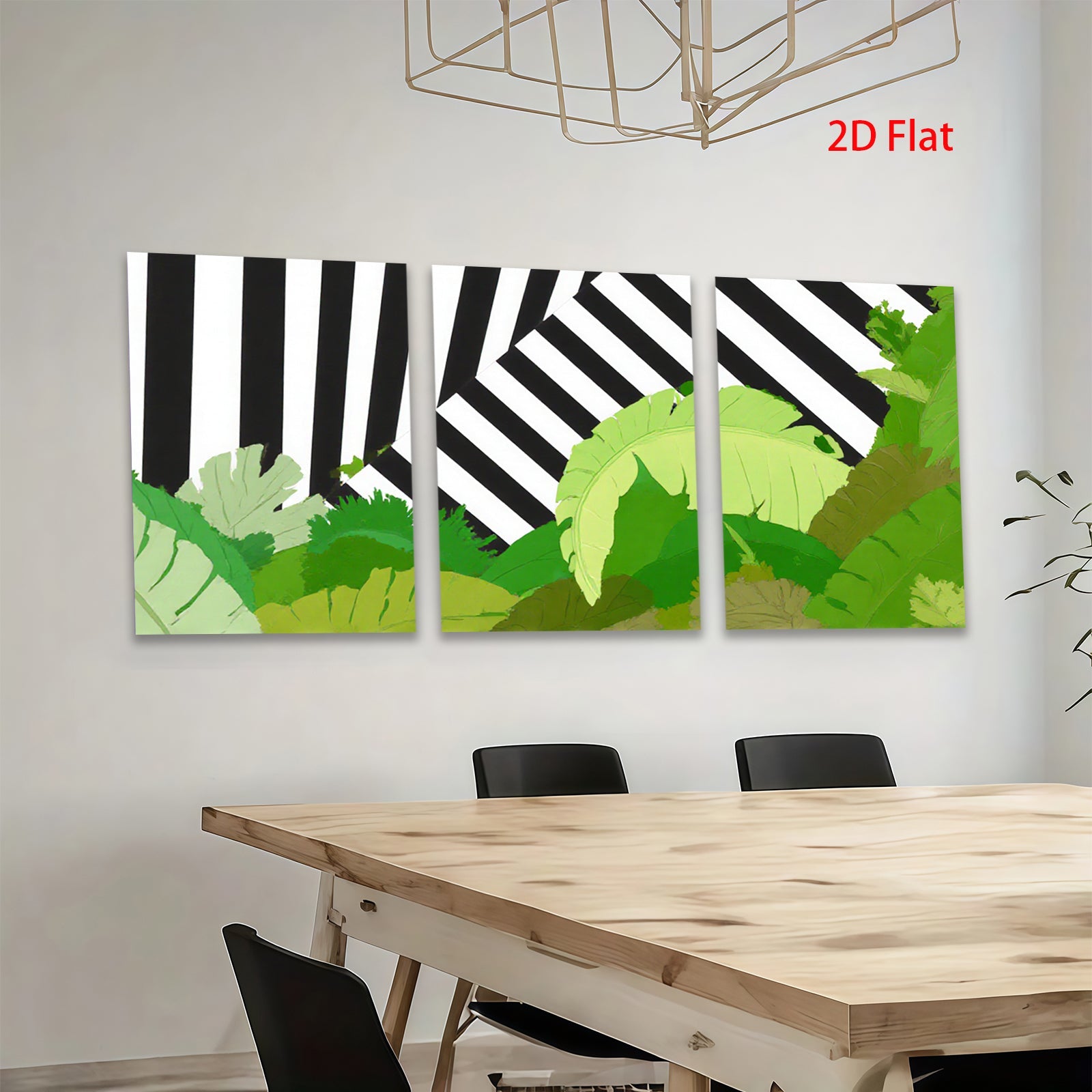 2D flat 1pc Tropical leaves meet bold stripes modern wall art for living room bedroom gallery wrapped canvas prints farmhouse decor botanical style