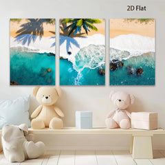 2D flat 1pc Tropical turquoise waves crashing beach paradise wall art bedroom living room decor farmhouse modern gallery wrapped canvas prints
