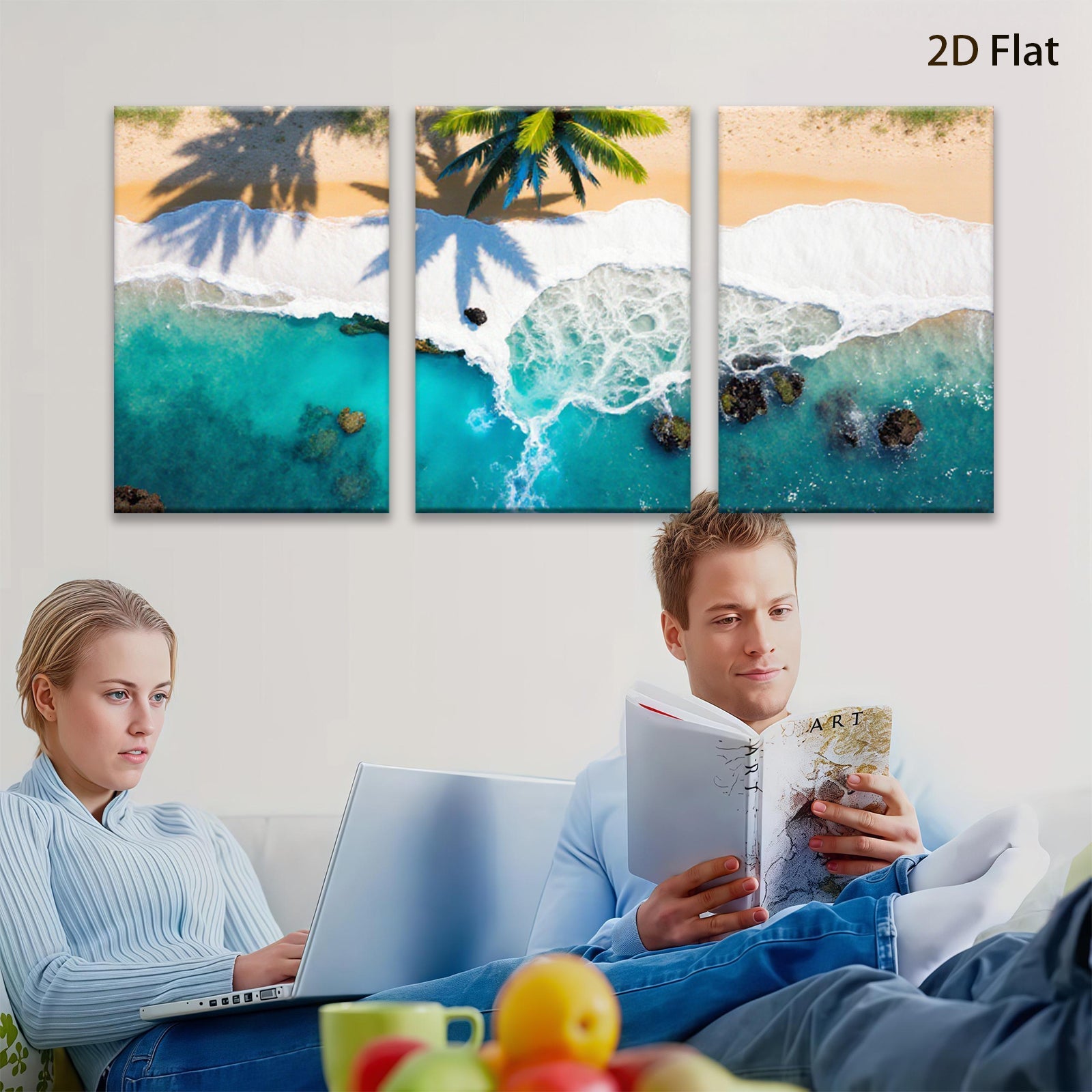 2D flat 1pc Tropical turquoise waves crashing beach paradise wall art bedroom living room decor farmhouse modern gallery wrapped canvas prints