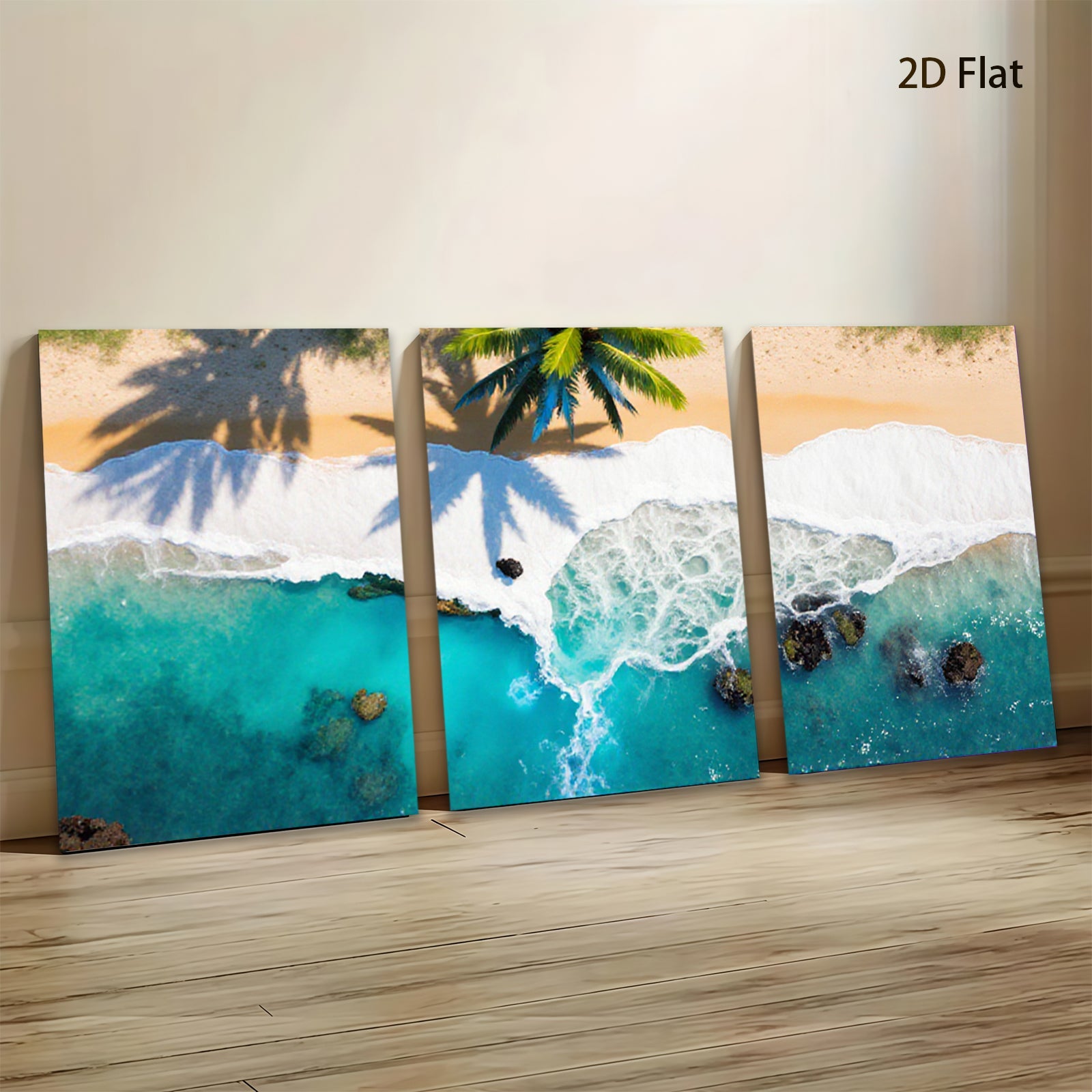 2D flat 1pc Tropical turquoise waves crashing beach paradise wall art bedroom living room decor farmhouse modern gallery wrapped canvas prints