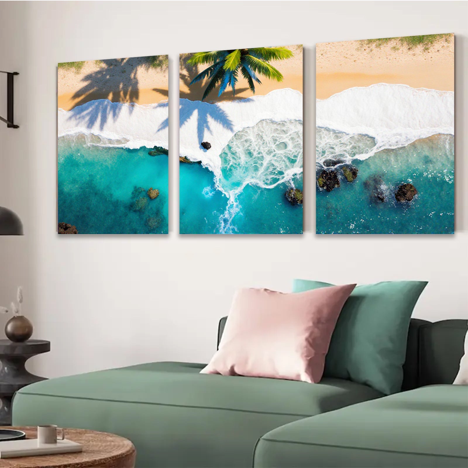 2D flat 1pc Tropical turquoise waves crashing beach paradise wall art bedroom living room decor farmhouse modern gallery wrapped canvas prints