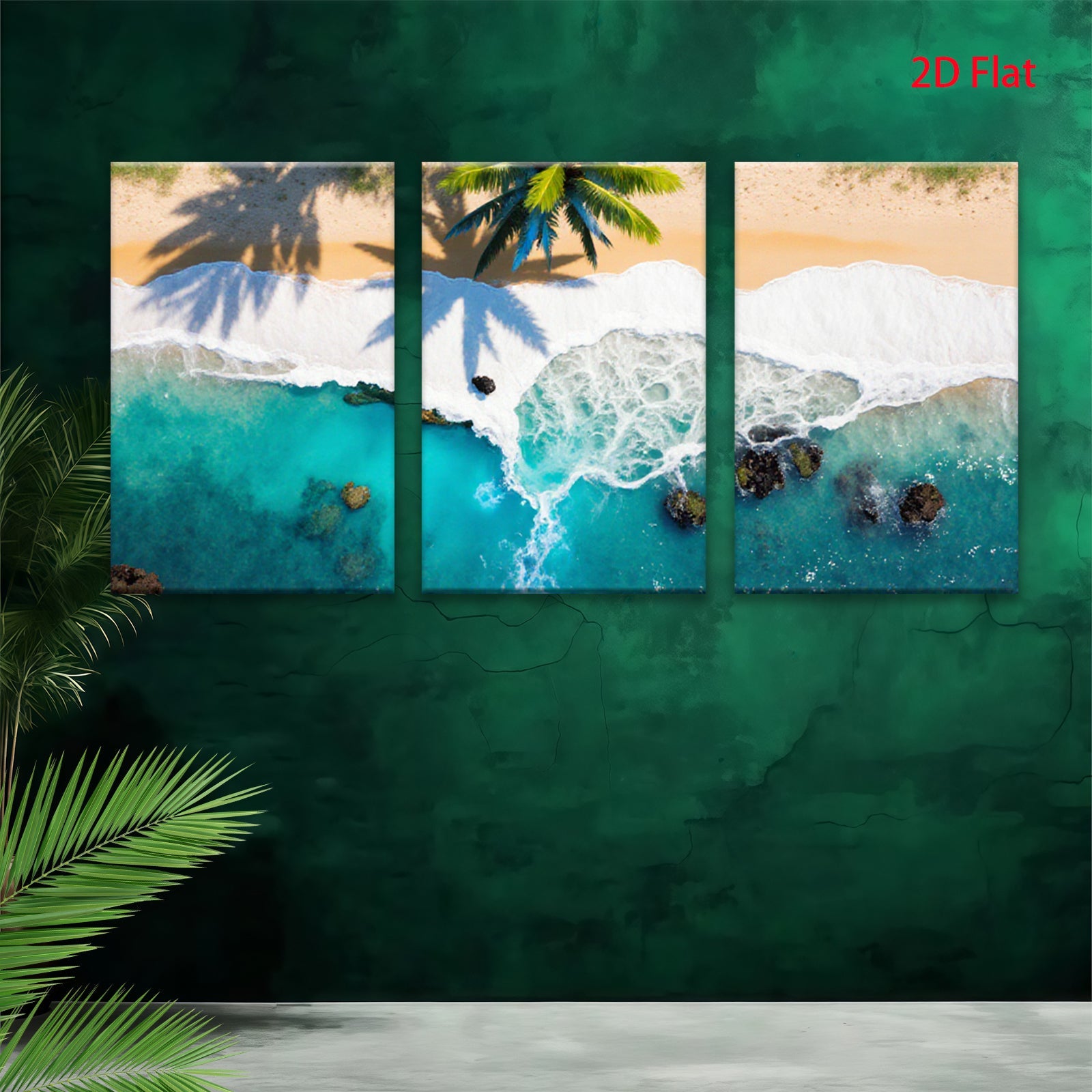 2D flat 1pc Tropical turquoise waves crashing beach paradise wall art bedroom living room decor farmhouse modern gallery wrapped canvas prints