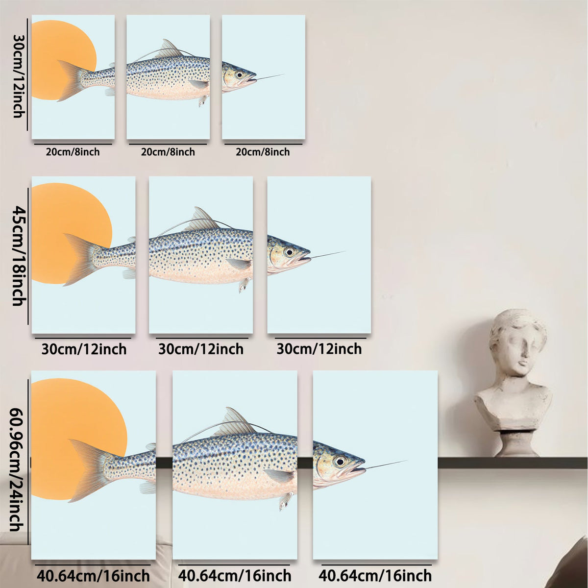 2D flat 1pc Trout Fish Wall Art Coastal Decor Living Room Bedroom Bathroom Modern Farmhouse Canvas Prints Gallery Wrapped Ready to Hang