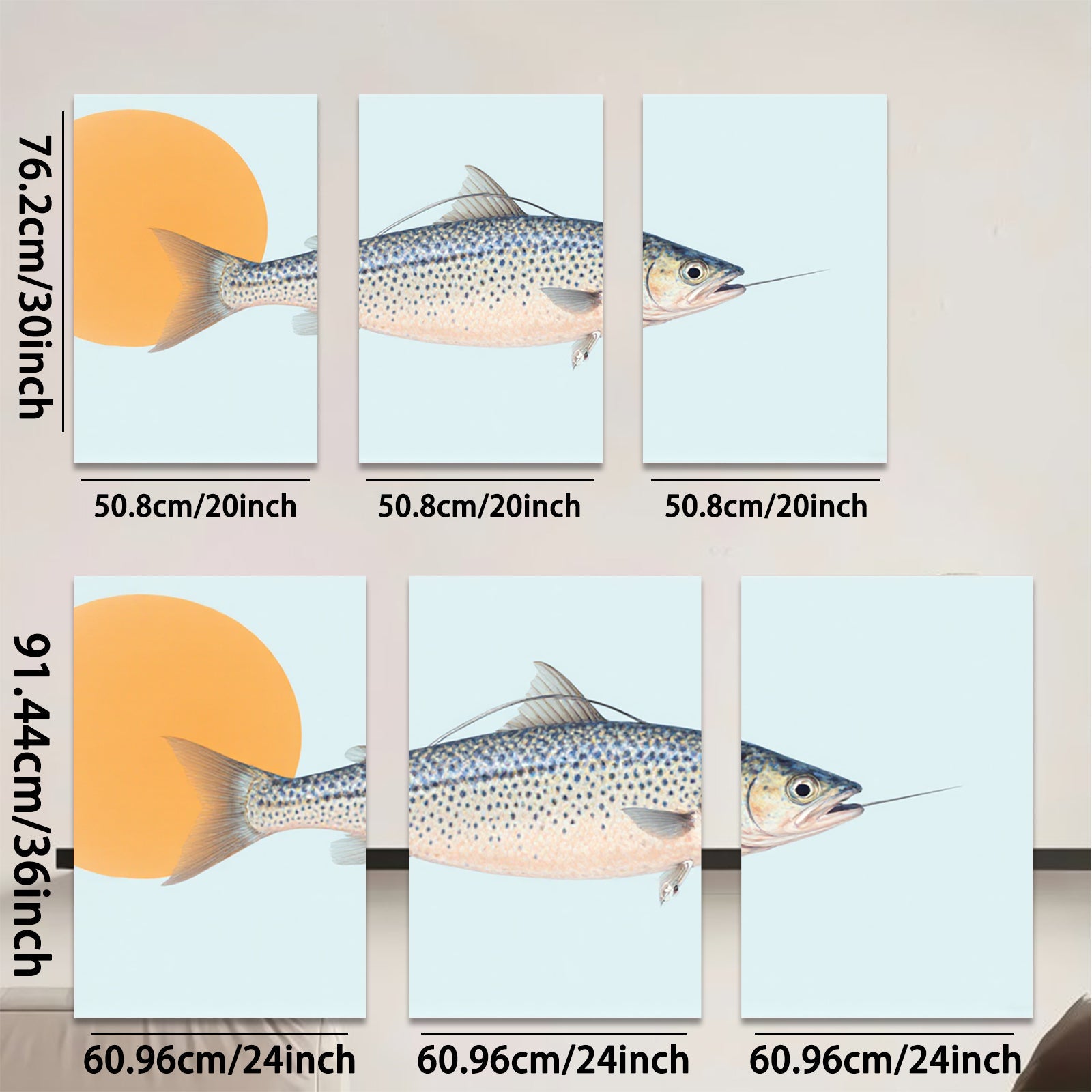2D flat 1pc Trout Fish Wall Art Coastal Decor Living Room Bedroom Bathroom Modern Farmhouse Canvas Prints Gallery Wrapped Ready to Hang