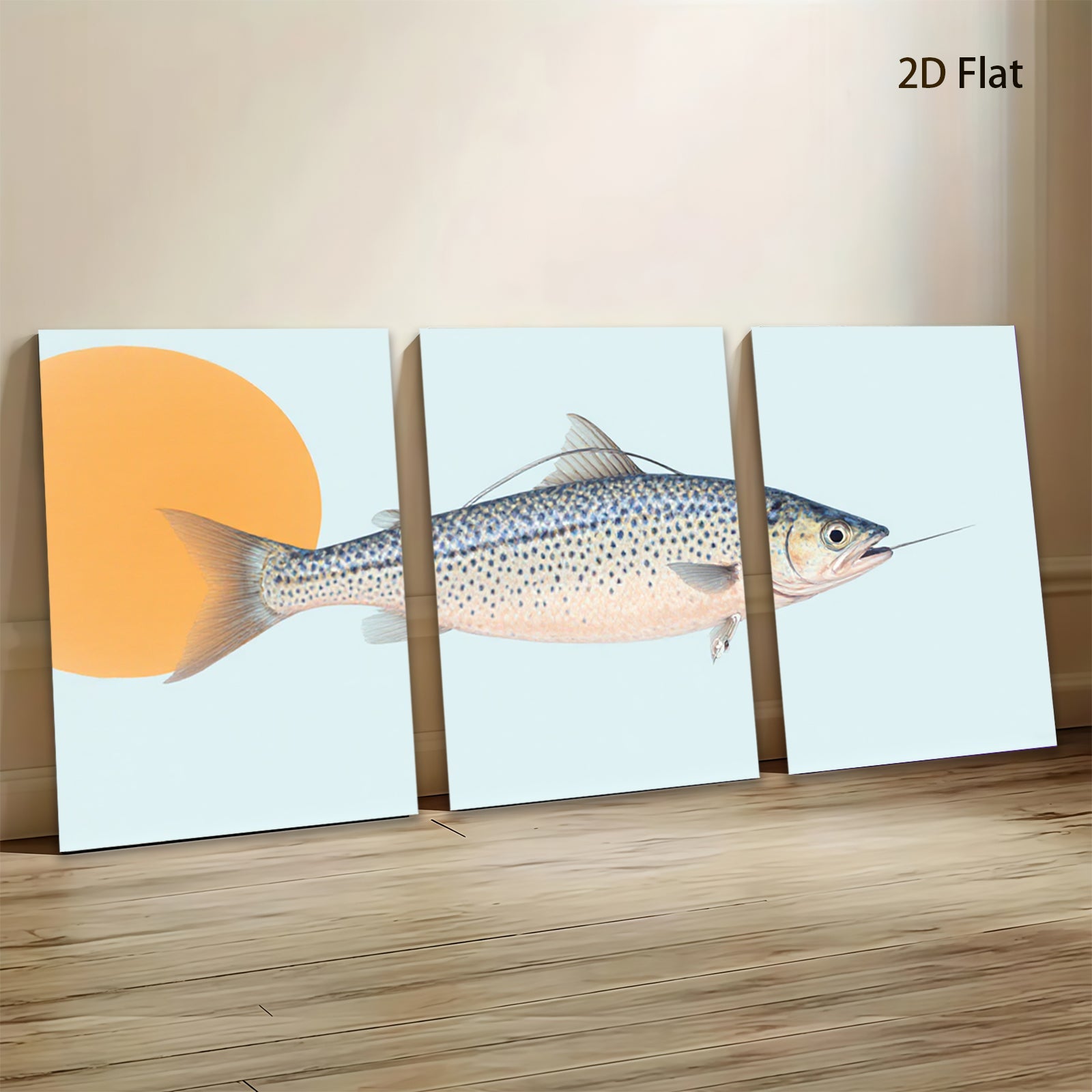 2D flat 1pc Trout Fish Wall Art Coastal Decor Living Room Bedroom Bathroom Modern Farmhouse Canvas Prints Gallery Wrapped Ready to Hang