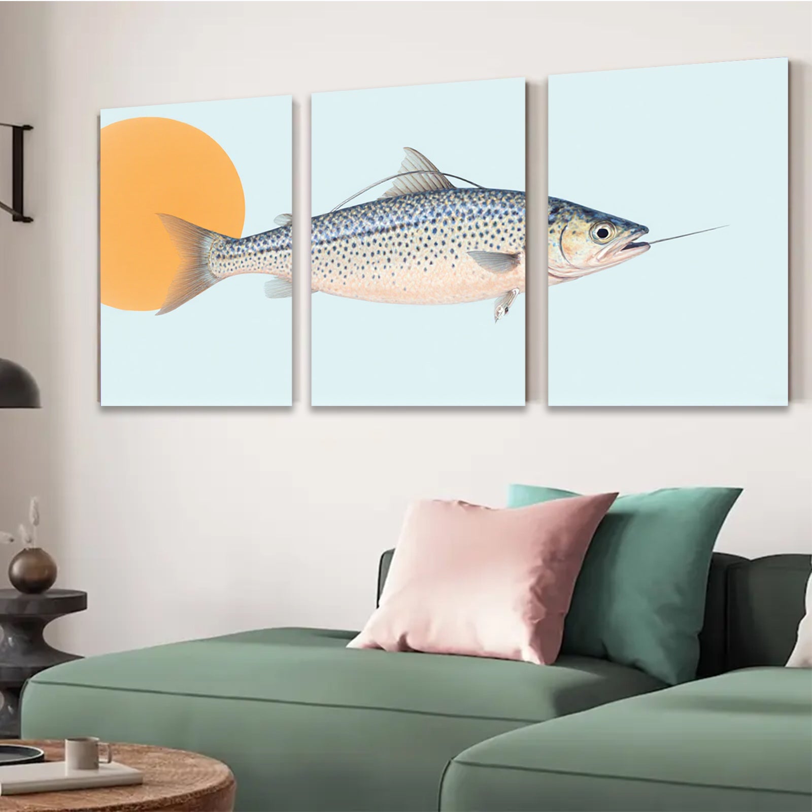 2D flat 1pc Trout Fish Wall Art Coastal Decor Living Room Bedroom Bathroom Modern Farmhouse Canvas Prints Gallery Wrapped Ready to Hang