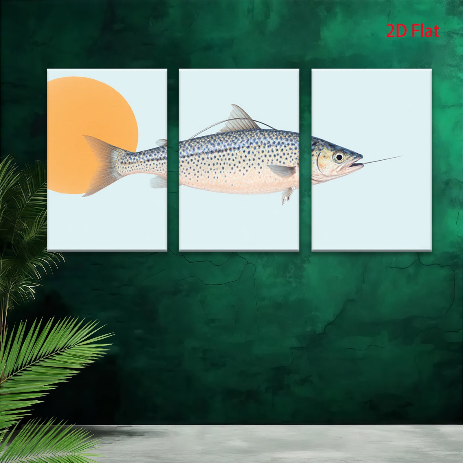2D flat 1pc Trout Fish Wall Art Coastal Decor Living Room Bedroom Bathroom Modern Farmhouse Canvas Prints Gallery Wrapped Ready to Hang