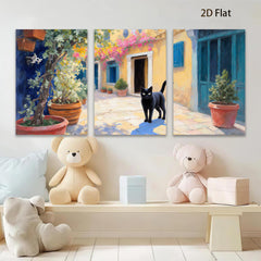2D flat 1pc Tuscan Alley Cat Sunshine Warm Living Room Bedroom Wall Decor Farmhouse Style Gallery Wrapped Canvas Print Modern Art