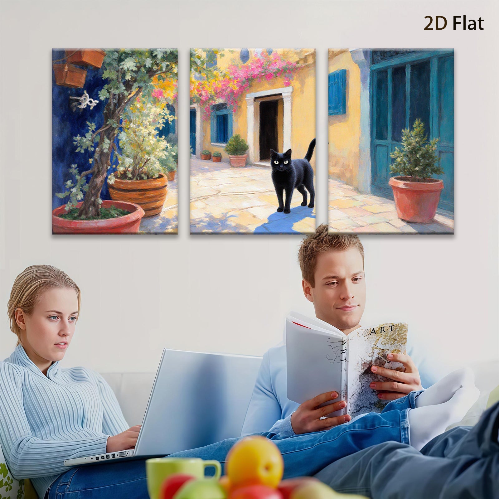 2D flat 1pc Tuscan Alley Cat Sunshine Warm Living Room Bedroom Wall Decor Farmhouse Style Gallery Wrapped Canvas Print Modern Art