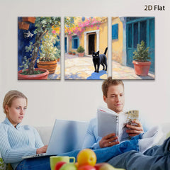 2D flat 1pc Tuscan Alley Cat Sunshine Warm Living Room Bedroom Wall Decor Farmhouse Style Gallery Wrapped Canvas Print Modern Art