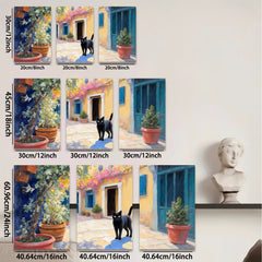 2D flat 1pc Tuscan Alley Cat Sunshine Warm Living Room Bedroom Wall Decor Farmhouse Style Gallery Wrapped Canvas Print Modern Art