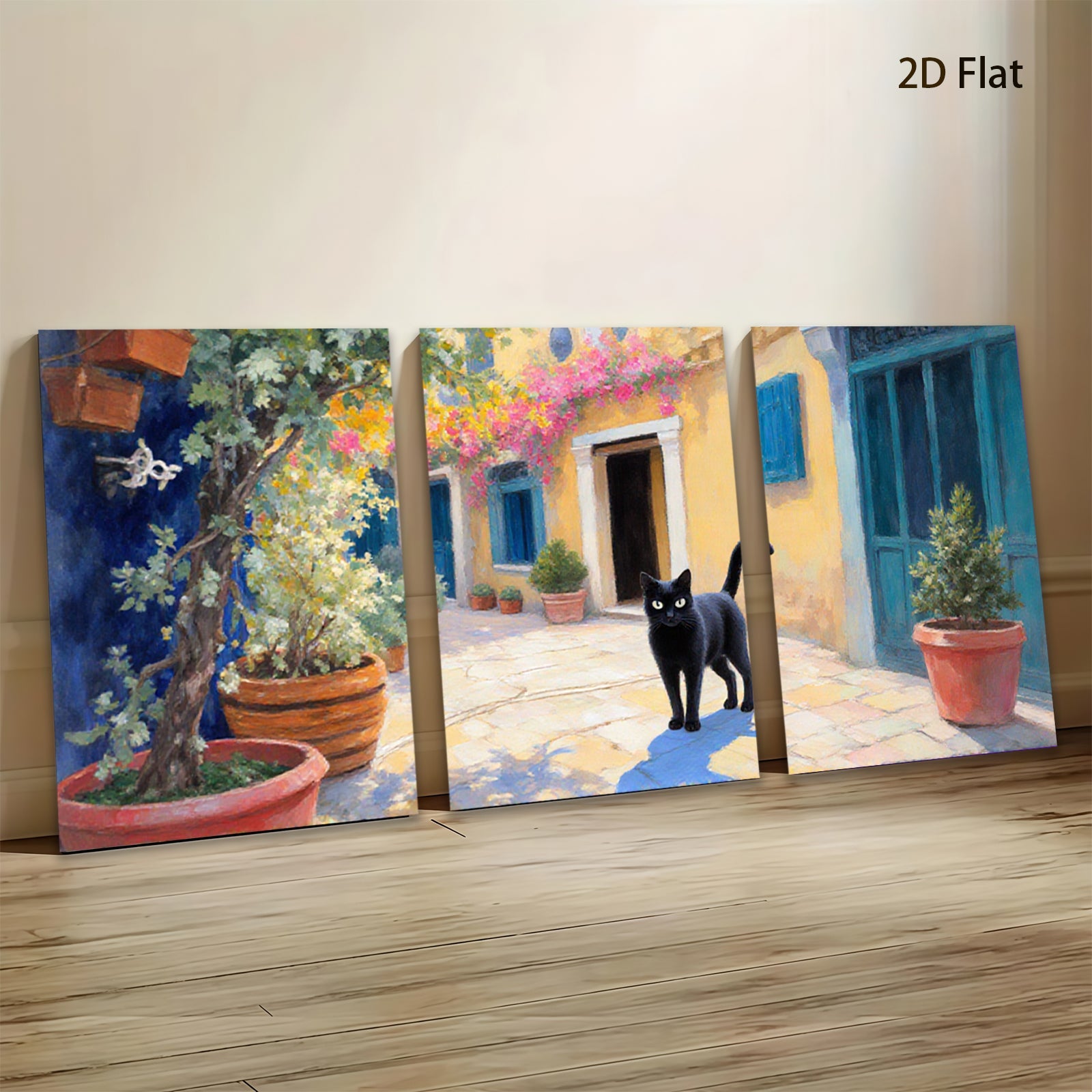 2D flat 1pc Tuscan Alley Cat Sunshine Warm Living Room Bedroom Wall Decor Farmhouse Style Gallery Wrapped Canvas Print Modern Art