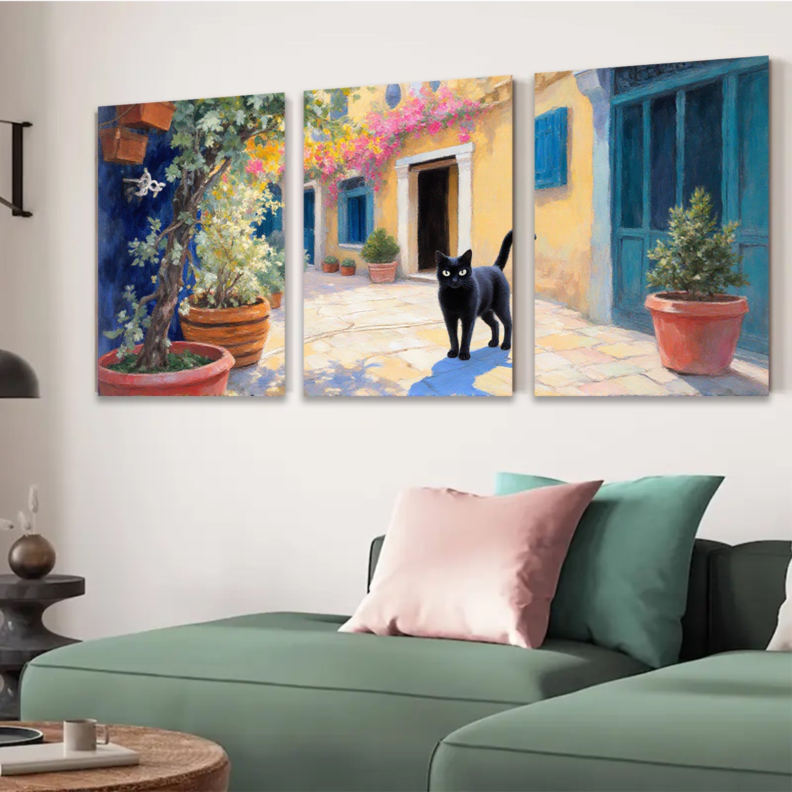 2D flat 1pc Tuscan Alley Cat Sunshine Warm Living Room Bedroom Wall Decor Farmhouse Style Gallery Wrapped Canvas Print Modern Art
