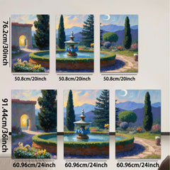 2D flat 1pc Tuscan Garden Fountain Landscape Wall Art Decor for Living Room Bedroom Home Office Gallery Wrapped Canvas Prints Modern Farmhouse Style