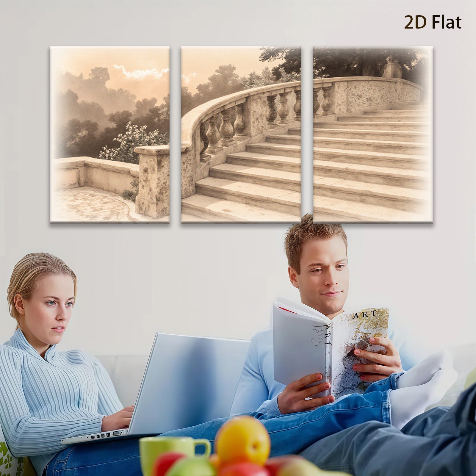 2D flat 1pc Tuscan Steps Garden Pathway Wall Decor Living Room Bedroom Modern Farmhouse Rustic Chic Gallery Wrapped Canvas Prints for Home Office D��cor