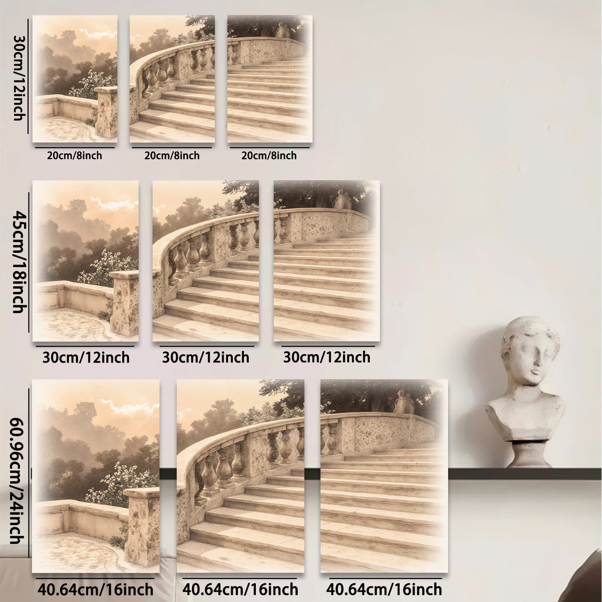 2D flat 1pc Tuscan Steps Garden Pathway Wall Decor Living Room Bedroom Modern Farmhouse Rustic Chic Gallery Wrapped Canvas Prints for Home Office D��cor