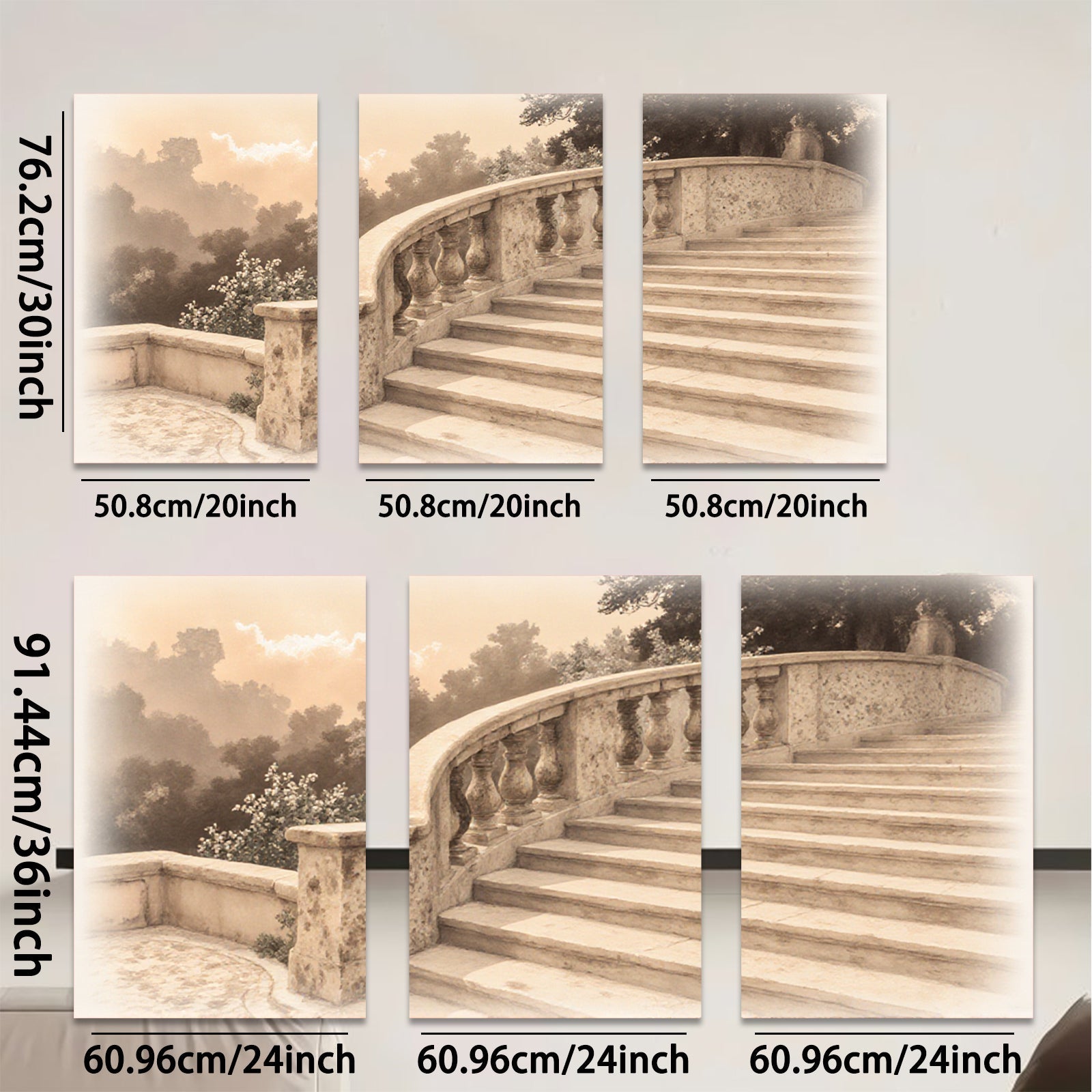 2D flat 1pc Tuscan Steps Garden Pathway Wall Decor Living Room Bedroom Modern Farmhouse Rustic Chic Gallery Wrapped Canvas Prints for Home Office D��cor
