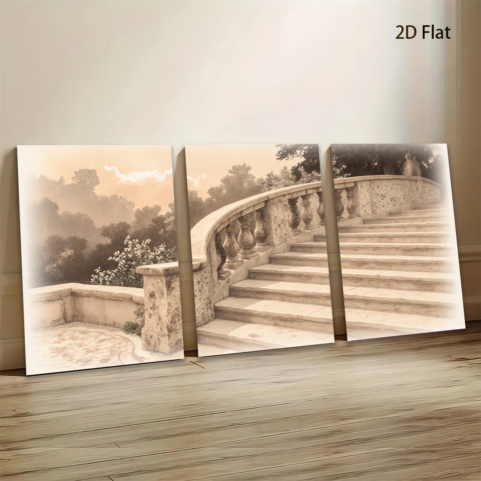 2D flat 1pc Tuscan Steps Garden Pathway Wall Decor Living Room Bedroom Modern Farmhouse Rustic Chic Gallery Wrapped Canvas Prints for Home Office D��cor