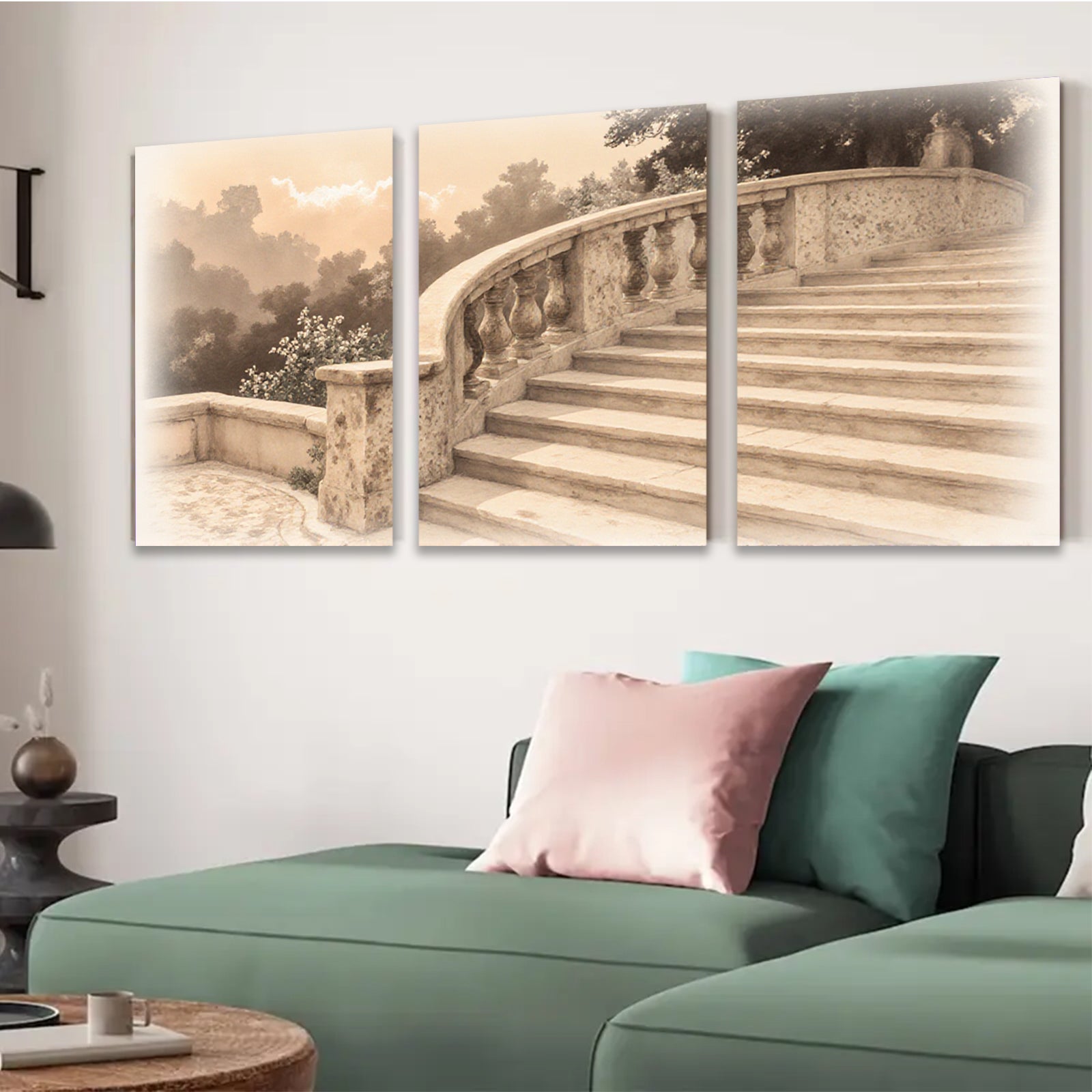 2D flat 1pc Tuscan Steps Garden Pathway Wall Decor Living Room Bedroom Modern Farmhouse Rustic Chic Gallery Wrapped Canvas Prints for Home Office D��cor