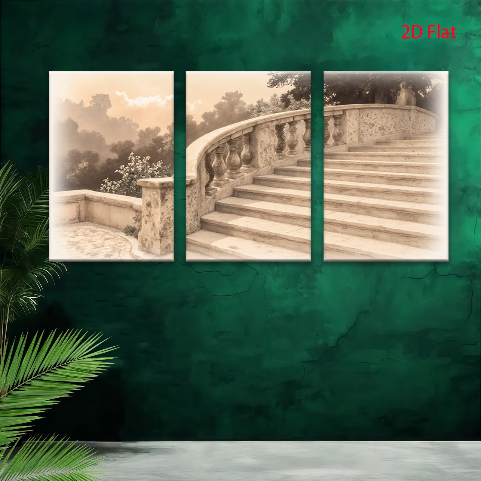 2D flat 1pc Tuscan Steps Garden Pathway Wall Decor Living Room Bedroom Modern Farmhouse Rustic Chic Gallery Wrapped Canvas Prints for Home Office D��cor