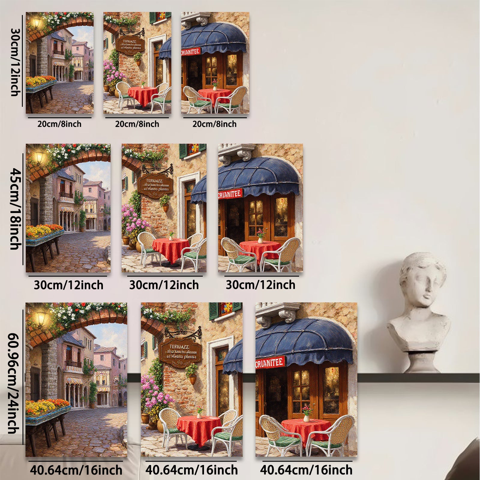 2D flat 1pc Tuscan Street Cafe Painting Wall Art for Living Room Bedroom Home Decor Farmhouse Style Gallery Wrapped Canvas Prints Ready to Hang