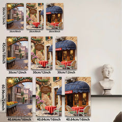 2D flat 1pc Tuscan Street Cafe Painting Wall Art for Living Room Bedroom Home Decor Farmhouse Style Gallery Wrapped Canvas Prints Ready to Hang