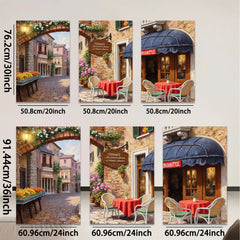 2D flat 1pc Tuscan Street Cafe Painting Wall Art for Living Room Bedroom Home Decor Farmhouse Style Gallery Wrapped Canvas Prints Ready to Hang