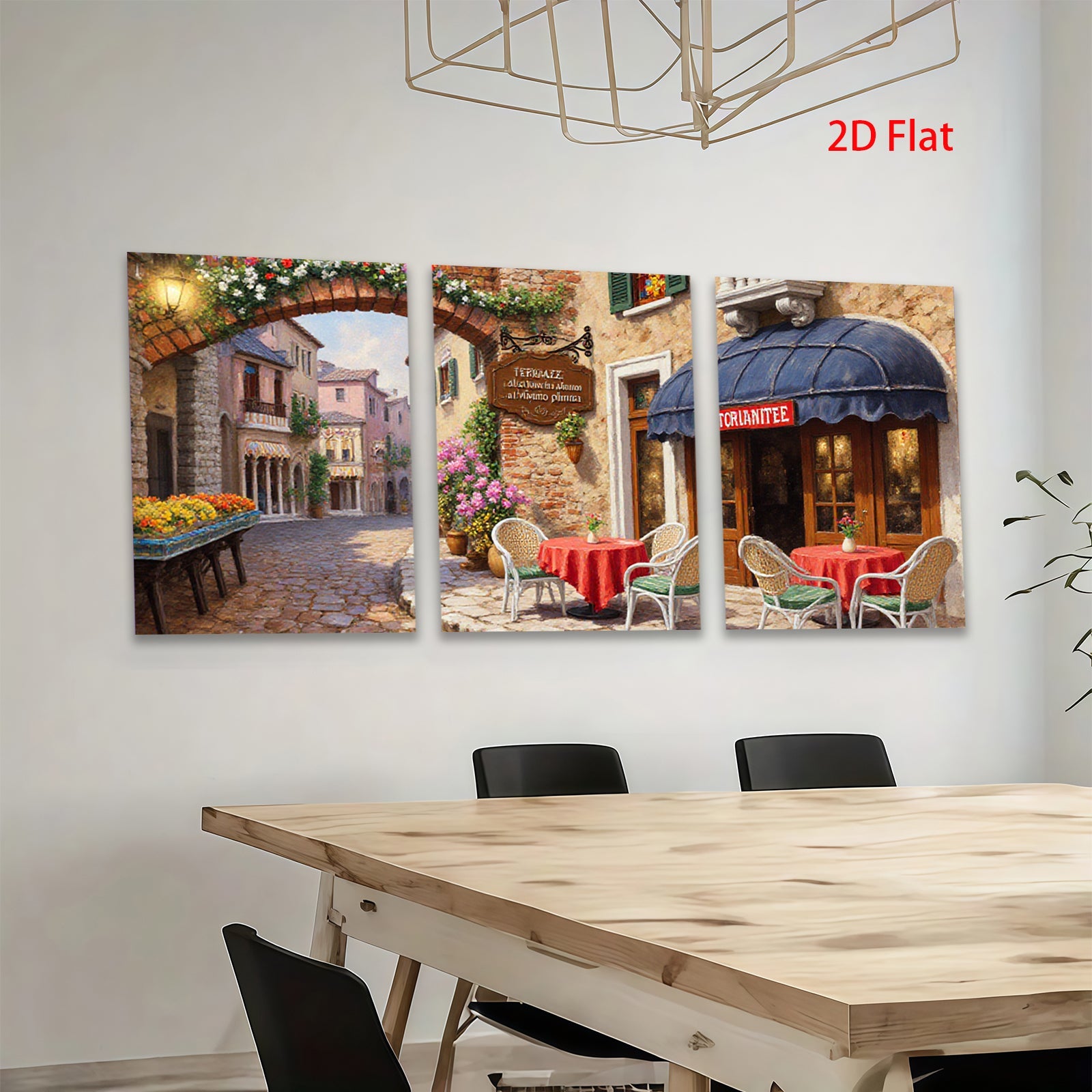 2D flat 1pc Tuscan Street Cafe Painting Wall Art for Living Room Bedroom Home Decor Farmhouse Style Gallery Wrapped Canvas Prints Ready to Hang