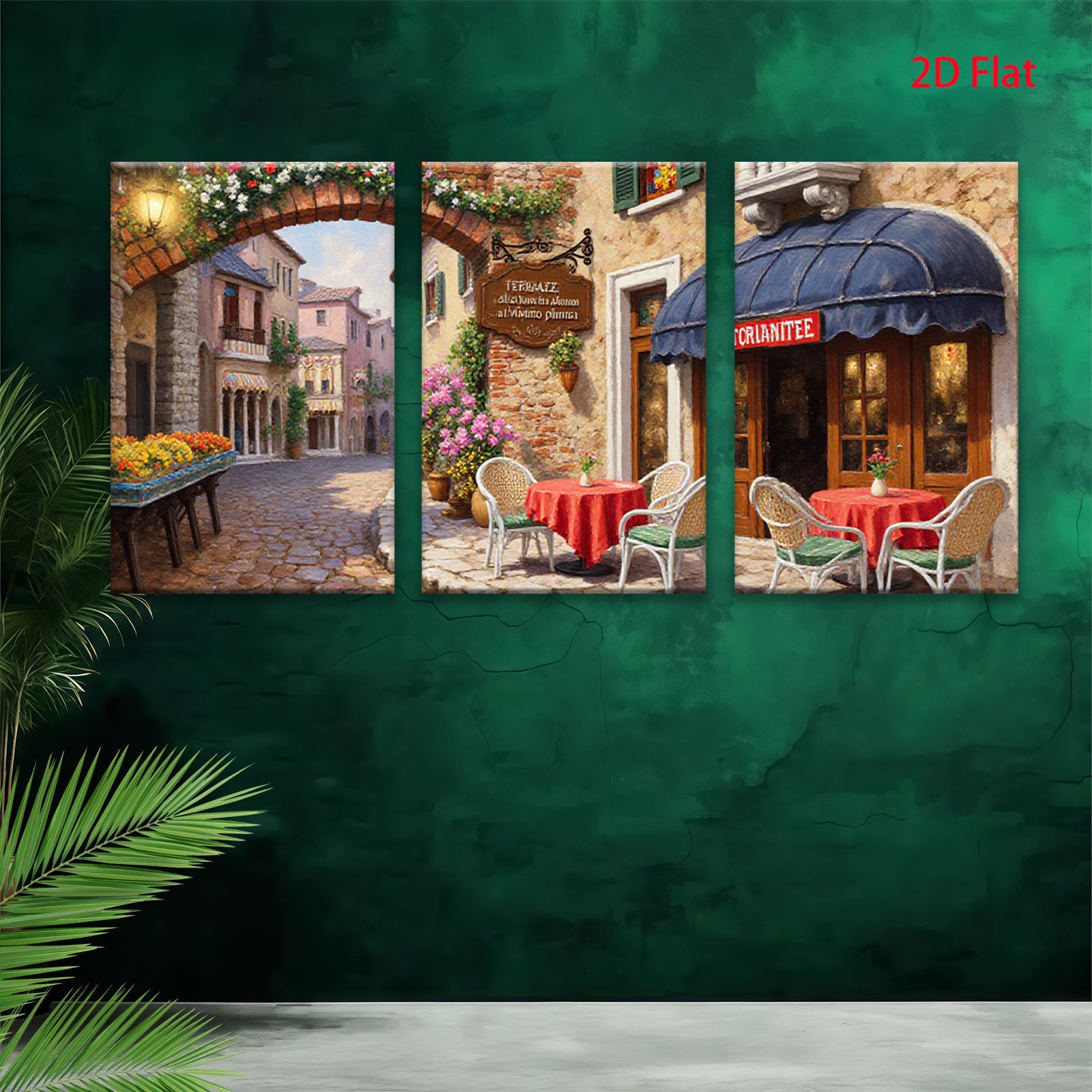 2D flat 1pc Tuscan Street Cafe Painting Wall Art for Living Room Bedroom Home Decor Farmhouse Style Gallery Wrapped Canvas Prints Ready to Hang