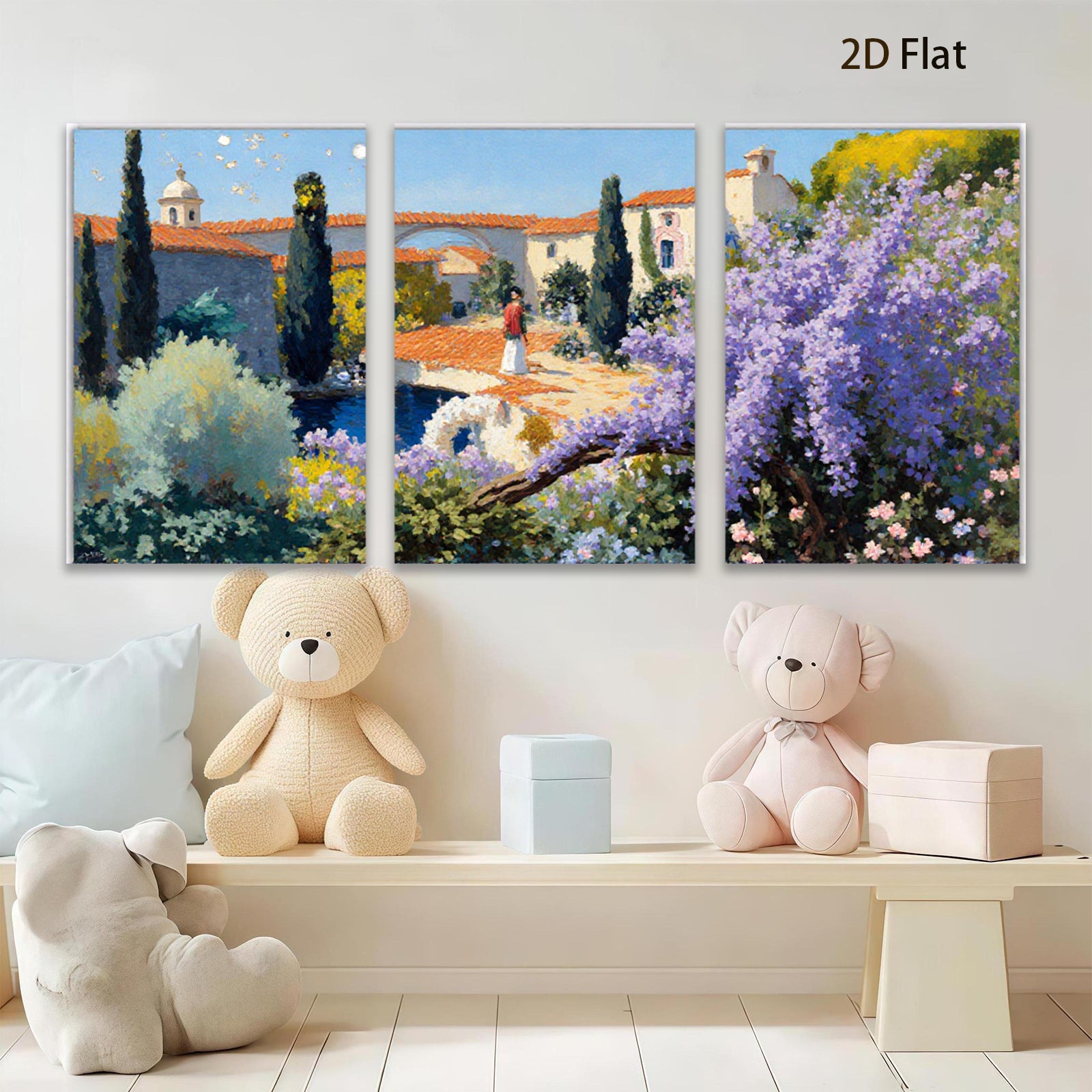2D flat 1pc Tuscan Villa Garden Pathway Landscape Wall Art Prints for Living Room Bedroom Home Decor Farmhouse Style Modern Rustic Gallery Wrapped Canvas