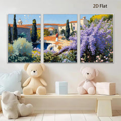 2D flat 1pc Tuscan Villa Garden Pathway Landscape Wall Art Prints for Living Room Bedroom Home Decor Farmhouse Style Modern Rustic Gallery Wrapped Canvas