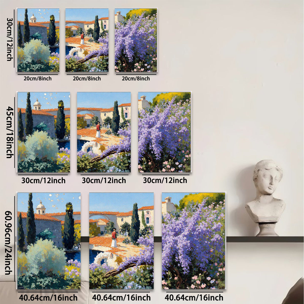 2D flat 1pc Tuscan Villa Garden Pathway Landscape Wall Art Prints for Living Room Bedroom Home Decor Farmhouse Style Modern Rustic Gallery Wrapped Canvas