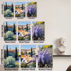 2D flat 1pc Tuscan Villa Garden Pathway Landscape Wall Art Prints for Living Room Bedroom Home Decor Farmhouse Style Modern Rustic Gallery Wrapped Canvas