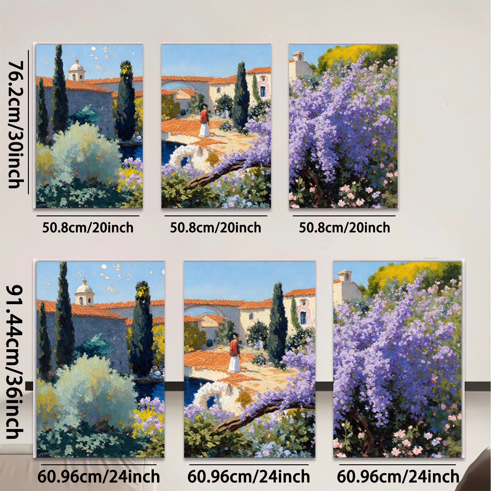 2D flat 1pc Tuscan Villa Garden Pathway Landscape Wall Art Prints for Living Room Bedroom Home Decor Farmhouse Style Modern Rustic Gallery Wrapped Canvas
