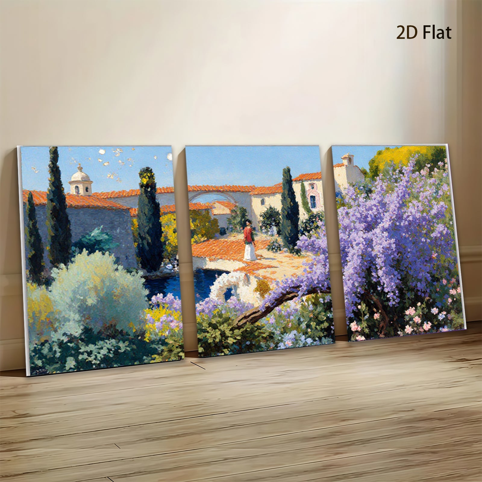 2D flat 1pc Tuscan Villa Garden Pathway Landscape Wall Art Prints for Living Room Bedroom Home Decor Farmhouse Style Modern Rustic Gallery Wrapped Canvas