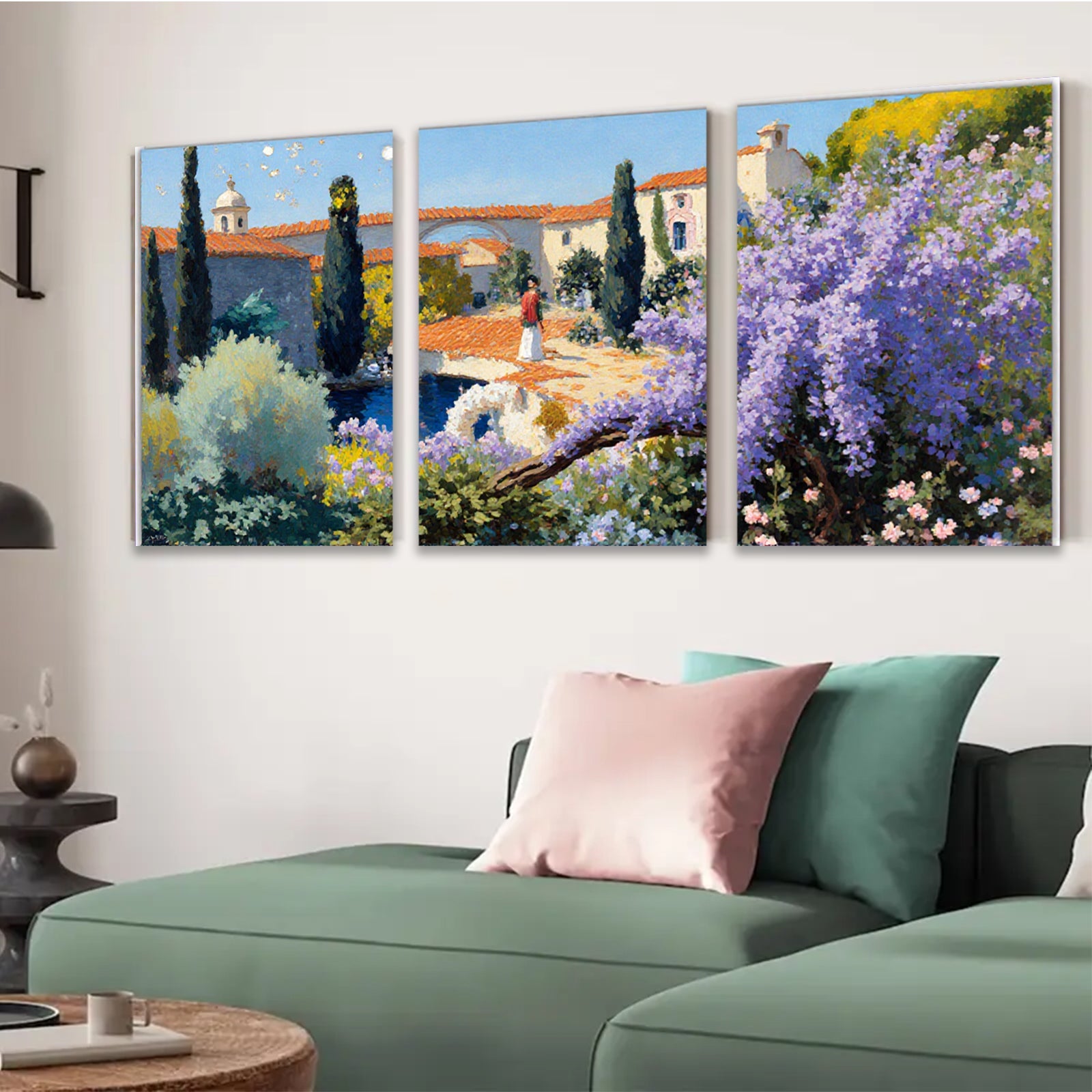 2D flat 1pc Tuscan Villa Garden Pathway Landscape Wall Art Prints for Living Room Bedroom Home Decor Farmhouse Style Modern Rustic Gallery Wrapped Canvas
