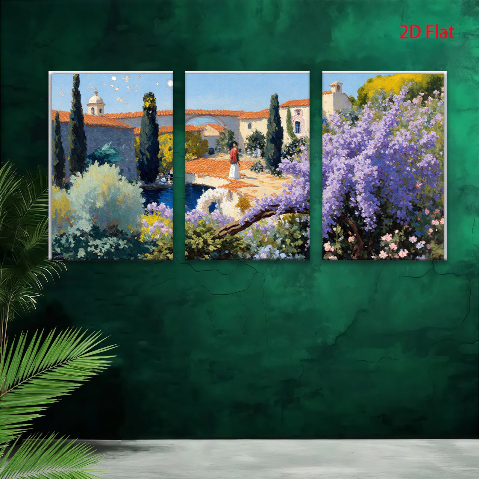 2D flat 1pc Tuscan Villa Garden Pathway Landscape Wall Art Prints for Living Room Bedroom Home Decor Farmhouse Style Modern Rustic Gallery Wrapped Canvas