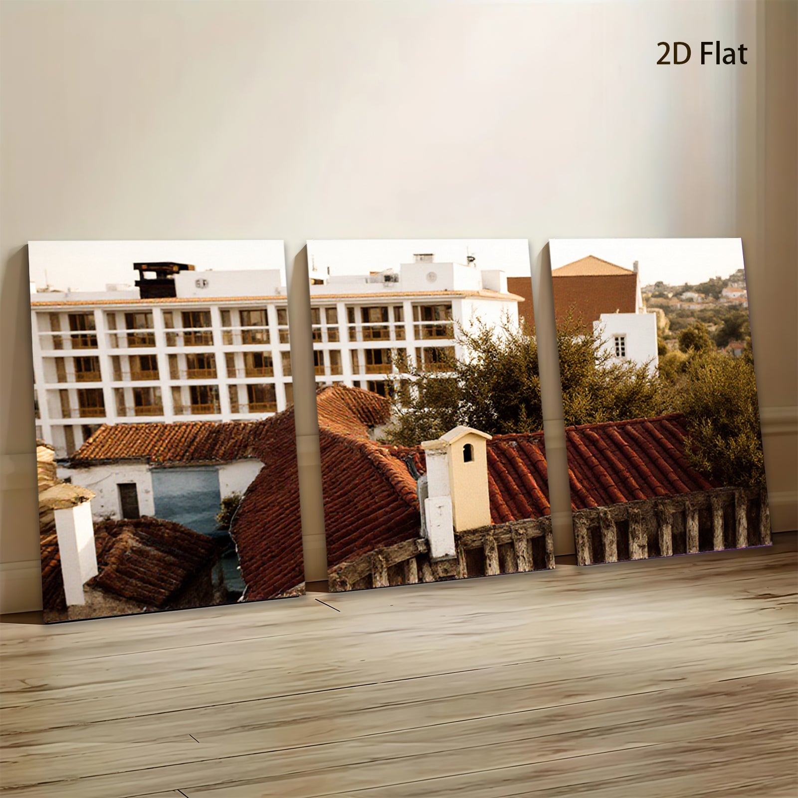 2D flat 1pc Tuscan rooftop village scene wall art for living room bedroom home decor farmhouse style gallery wrapped canvas prints modern minimalist