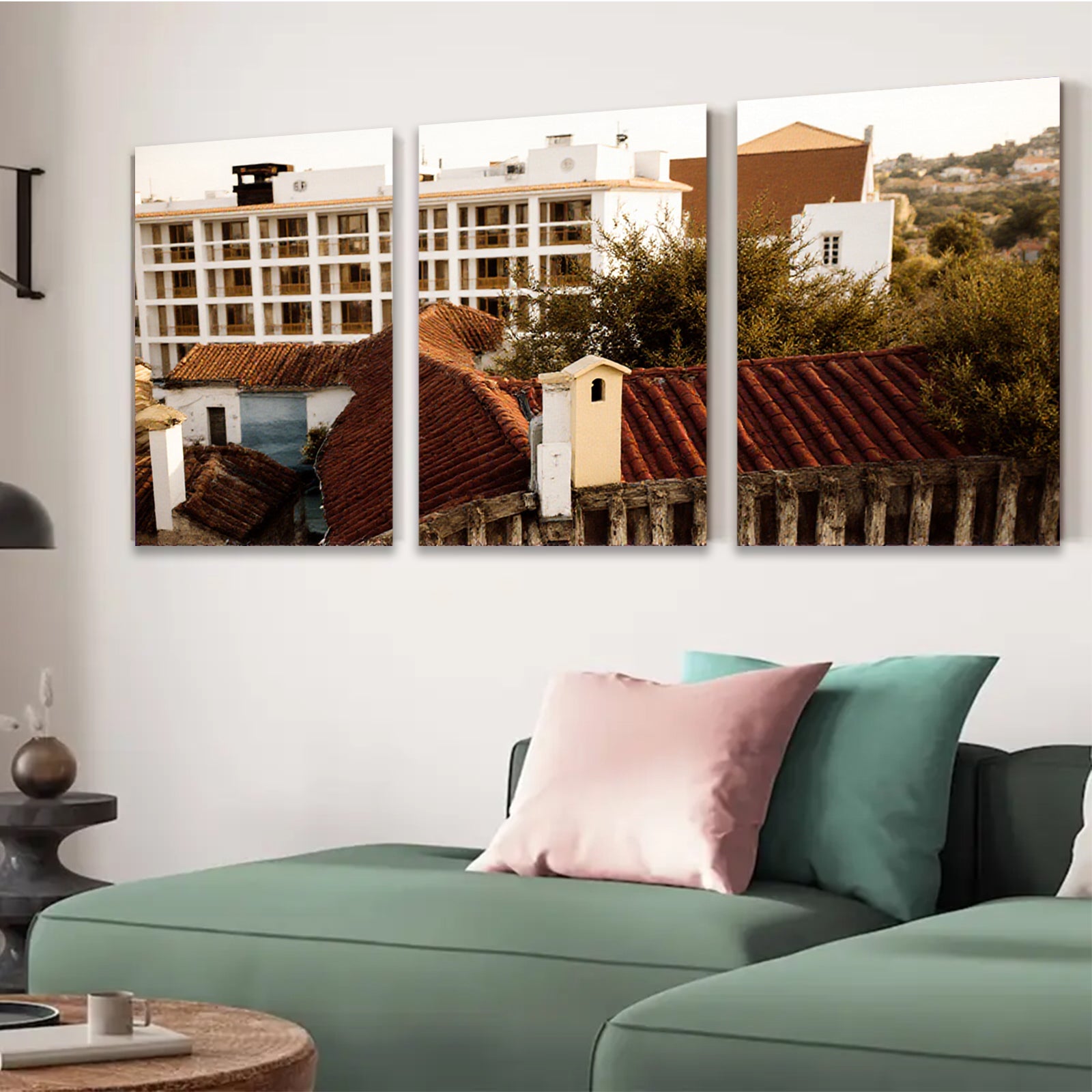 2D flat 1pc Tuscan rooftop village scene wall art for living room bedroom home decor farmhouse style gallery wrapped canvas prints modern minimalist