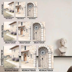 2D flat 1pc Tuscan villa entryway stone facade warm lighting farmhouse decor living room bedroom gallery wall art modern minimalist