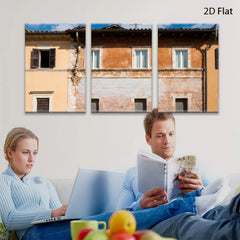 2D flat 1pc Tuscan villa facade warm sunlight rustic charm living room bedroom gallery wall farmhouse decor modern minimalist statement piece