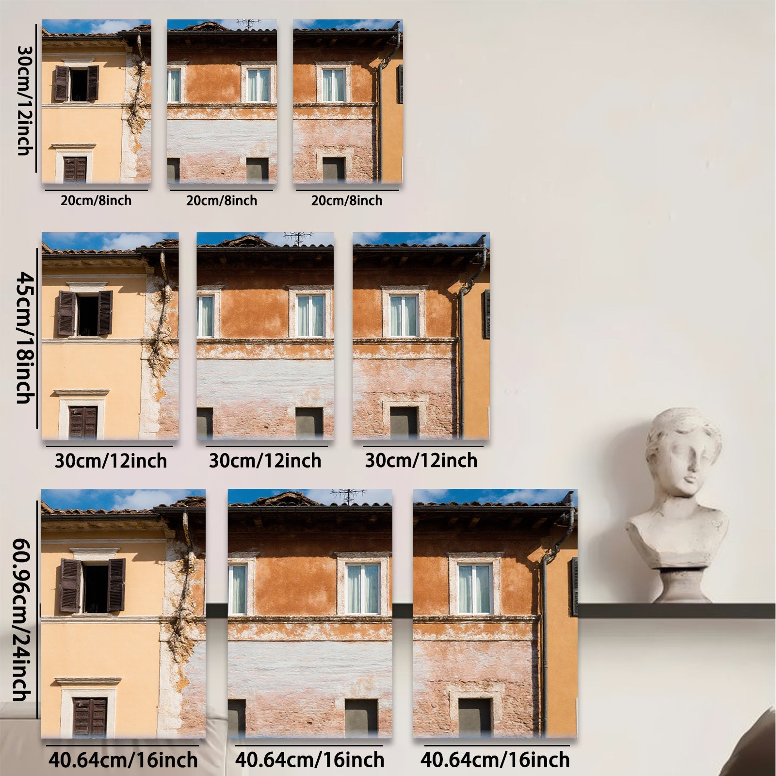 2D flat 1pc Tuscan villa facade warm sunlight rustic charm living room bedroom gallery wall farmhouse decor modern minimalist statement piece