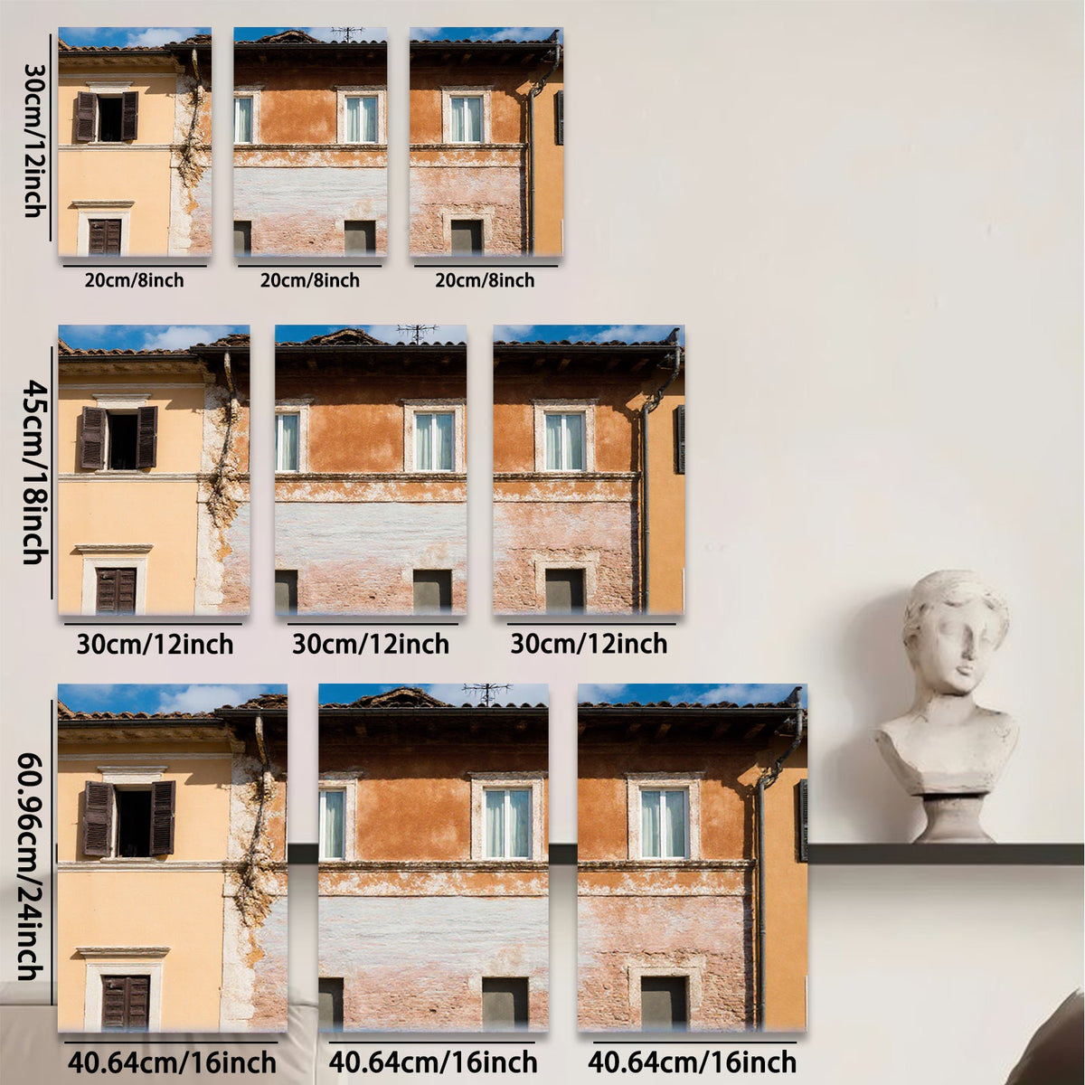 2D flat 1pc Tuscan villa facade warm sunlight rustic charm living room bedroom gallery wall farmhouse decor modern minimalist statement piece